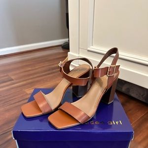 New! Madden girl Brown strappy heel with square toe. Size 7.5